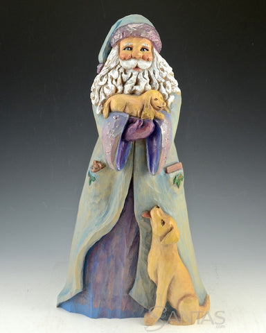 Santa's Precious Pups Wood Carving by Barbara Scoles 13 inch