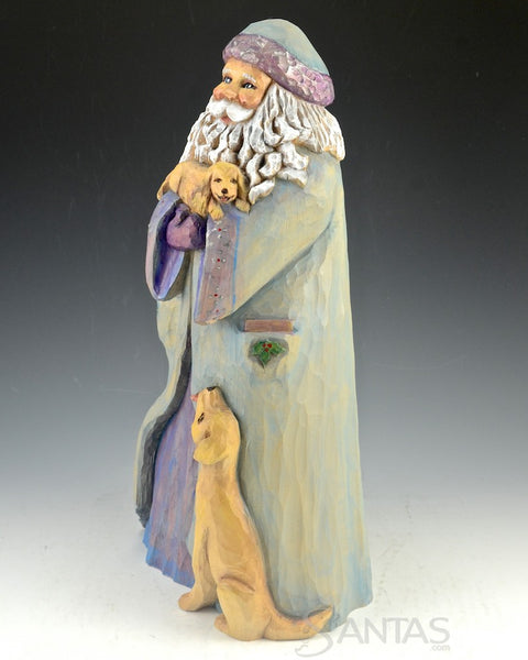 Santa's Precious Pups Wood Carving by Barbara Scoles 13 inch