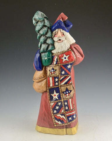 Santa with Tree and Patriotic Quilt by Dave Francis 12 inch