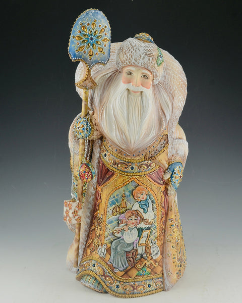 Decorative and Jeweled 12 inch Russian Santa Carving - 58 stones