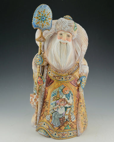 Decorative and Jeweled 12 inch Russian Santa Carving - 58 stones