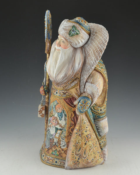 Decorative and Jeweled 12 inch Russian Santa Carving - 58 stones
