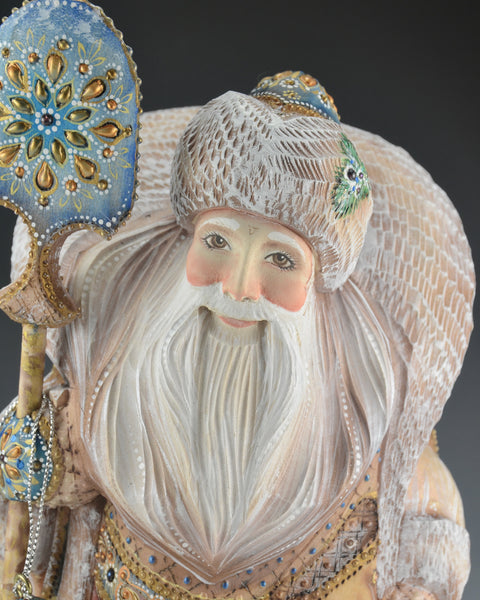Decorative and Jeweled 12 inch Russian Santa Carving - 58 stones