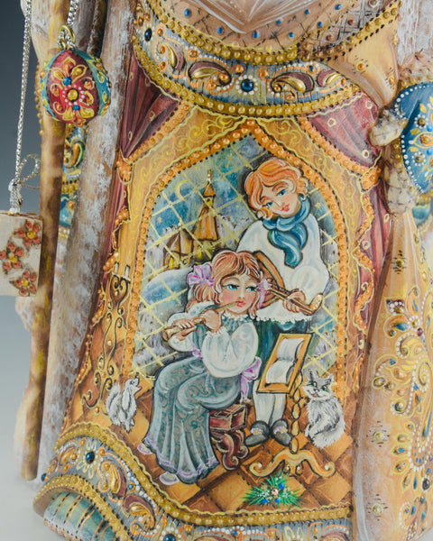 Decorative and Jeweled 12 inch Russian Santa Carving - 58 stones