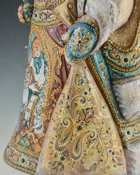 Decorative and Jeweled 12 inch Russian Santa Carving - 58 stones