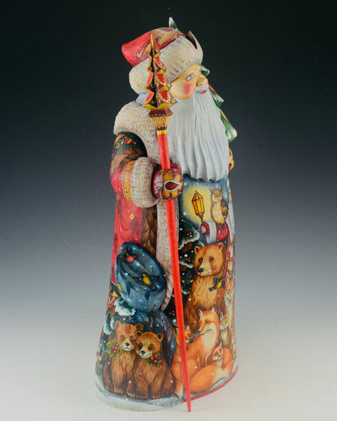 Hand Carved Santa Claus with Animals and Christmas Tree
