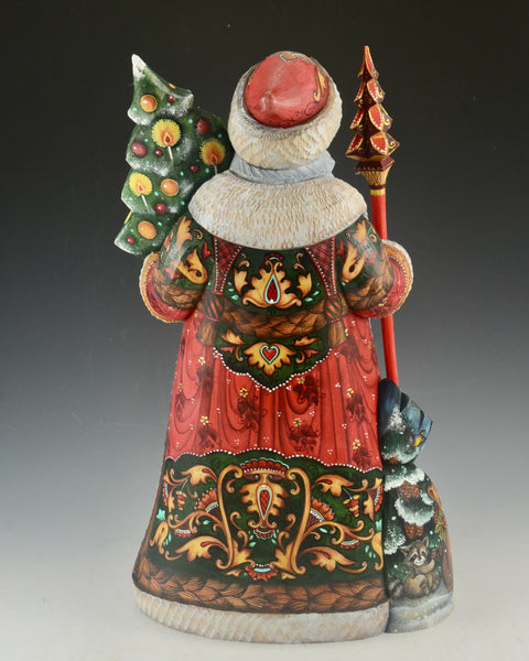 Hand Carved Santa Claus with Animals and Christmas Tree