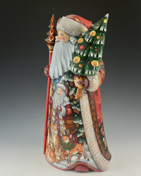 Hand Carved Santa Claus with Animals and Christmas Tree