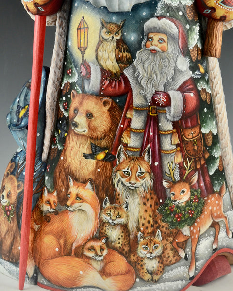 Hand Carved Santa Claus with Animals and Christmas Tree