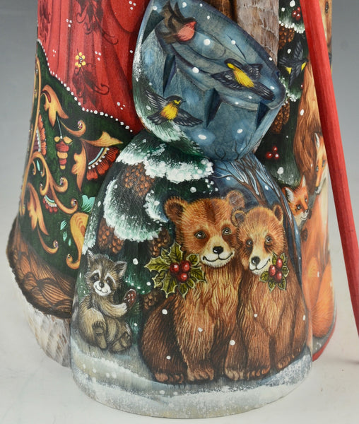 Hand Carved Santa Claus with Animals and Christmas Tree