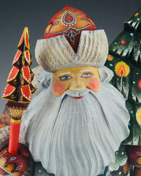 Hand Carved Santa Claus with Animals and Christmas Tree