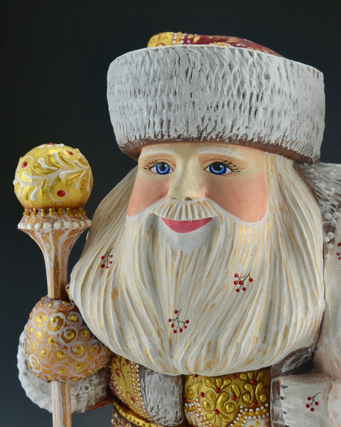 Festive Red Russian Santa Claus Holding a Polar Bear 14.5 inch
