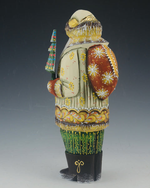 Green and Cream Short Coat Santa with Tree and Toy Bag 8 inch