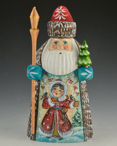 7.5 inch Santa Carving with Little Girl and Birds Scene
