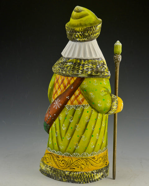 Woodland Green Russian Santa with Satchel and tree 9.5 inch