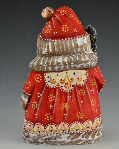 Red and White Stout Russian Santa with Staff 5 inch
