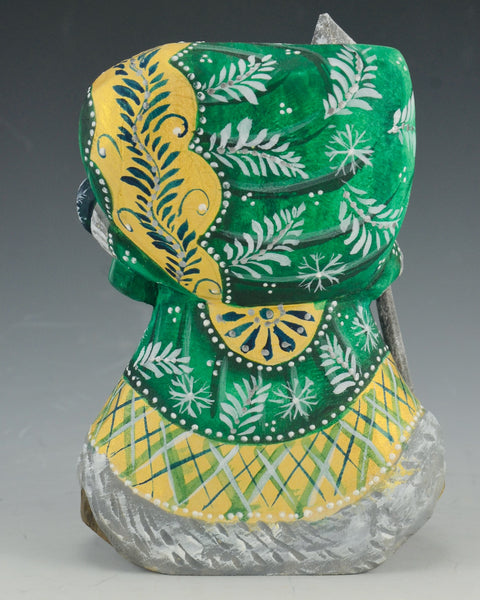 Green and Gold Walking Santa with Staff and large toy bag