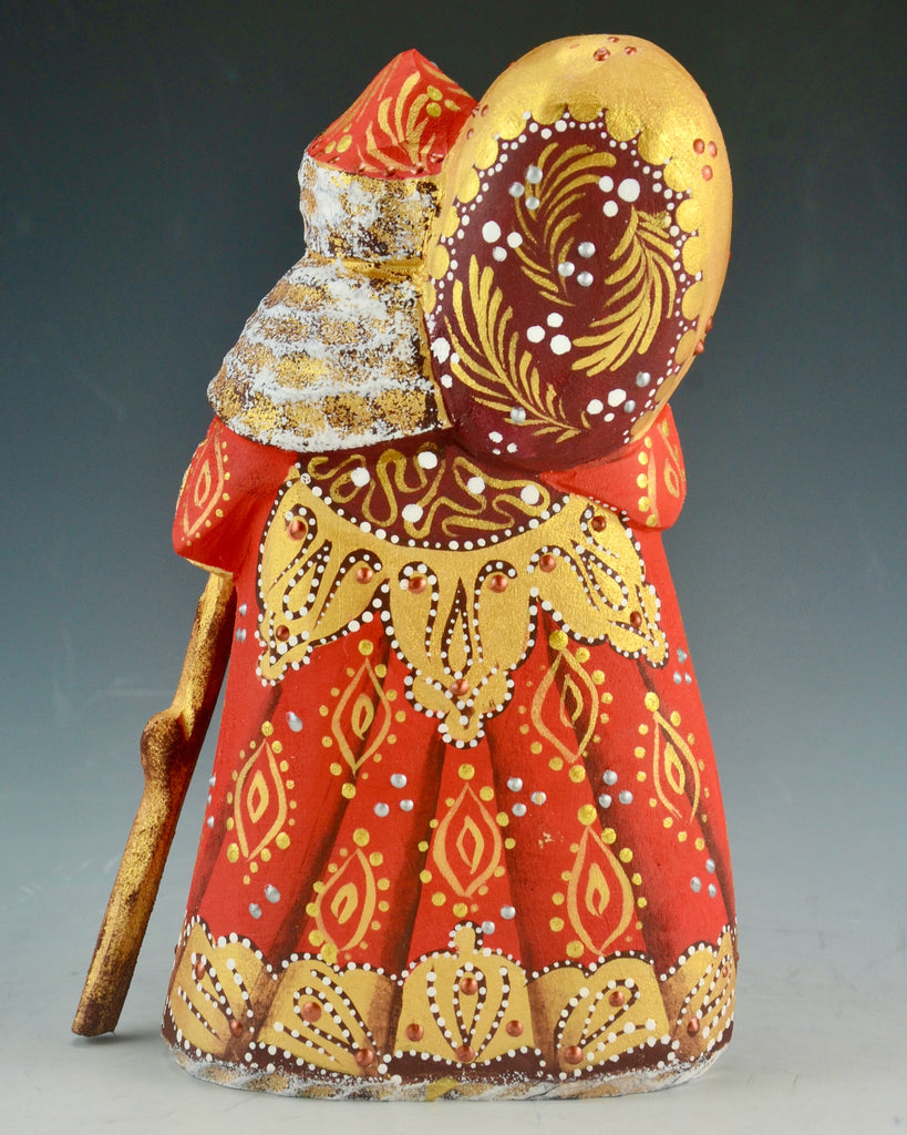 6 inch Red and gold Russian Santa with Staff and Toy Bag | santas.com