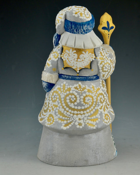 6 inch Gray and Blue Russian Santa with Staff and Church Scene