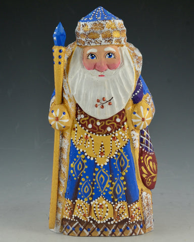 6 inch Blue and Gold Russian Santa with Frosted trim