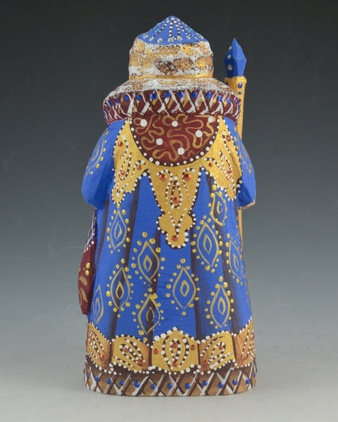 6 inch Blue and Gold Russian Santa with Frosted trim