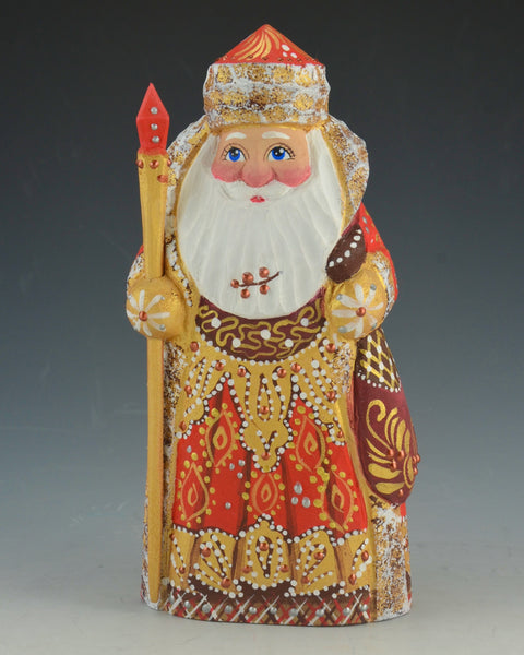 6 inch Red and Gold Russian Santa with Frosted trim