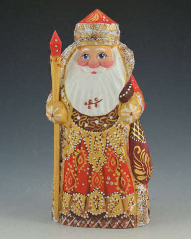 6 inch Red and Gold Russian Santa with Frosted trim