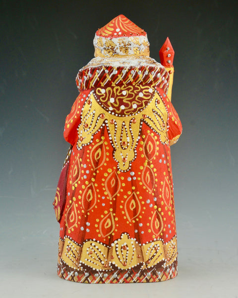6 inch Red and Gold Russian Santa with Frosted trim