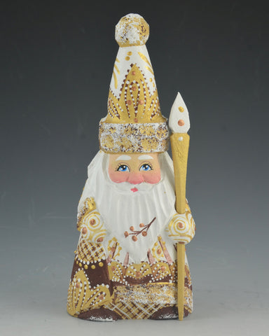 6 inch Gold and White Santa with Staff and Toy Bag
