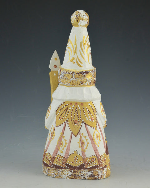 6 inch Gold and White Santa with Staff and Toy Bag