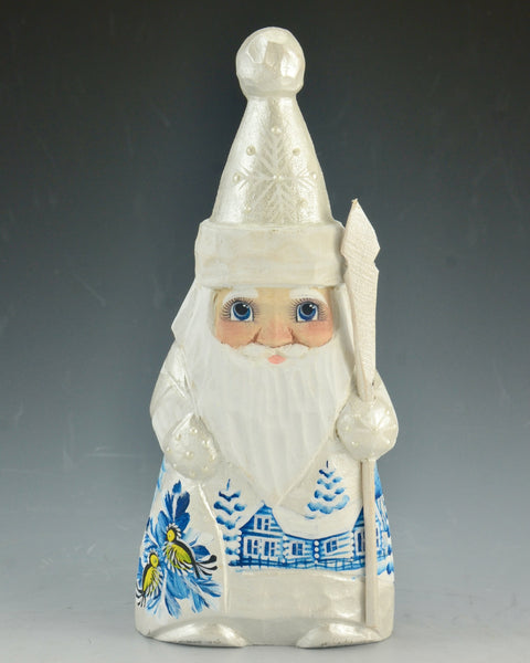 7 inch Pearl and Blue Scenic Santa with Staff and Toy Bag