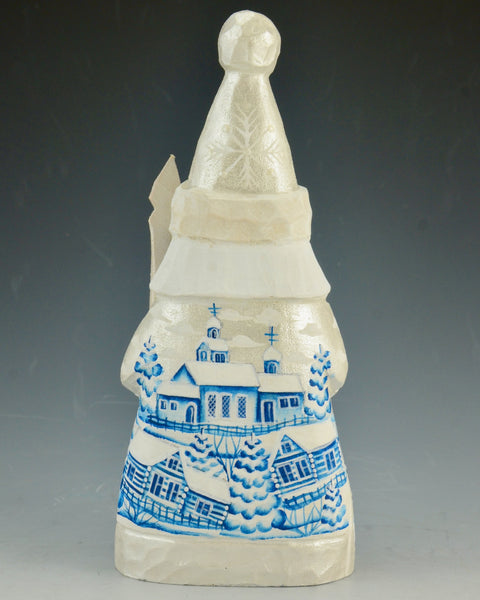 7 inch Pearl and Blue Scenic Santa with Staff and Toy Bag