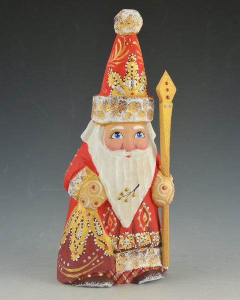 6 inch Red and Gold Santa with Staff and Toy Bag