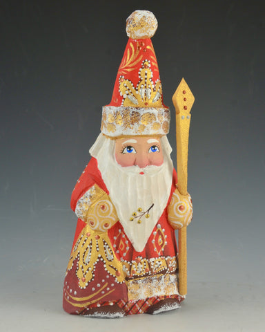 6 inch Red and Gold Santa with Staff and Toy Bag