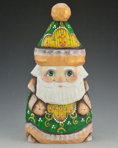 7 inch Green Simple Santa with Frosted Trim and Green eyes