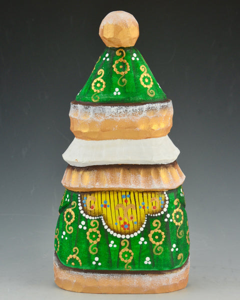 7 inch Green Simple Santa with Frosted Trim and Green eyes