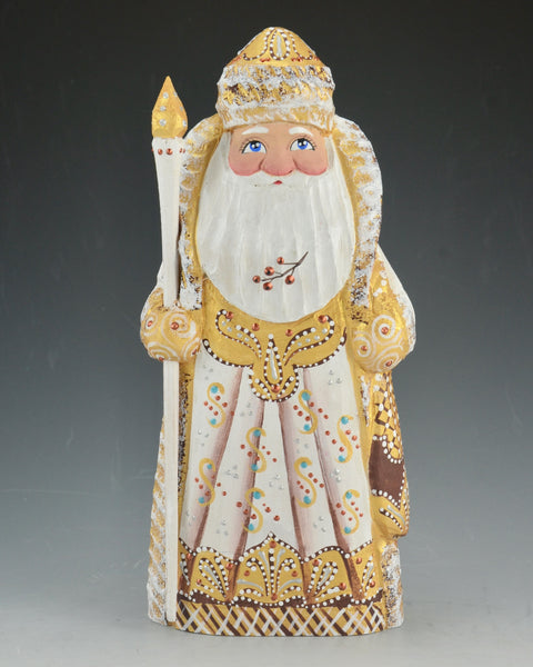 7.5 inch Decorative Russian Santa with White and Gold Trim