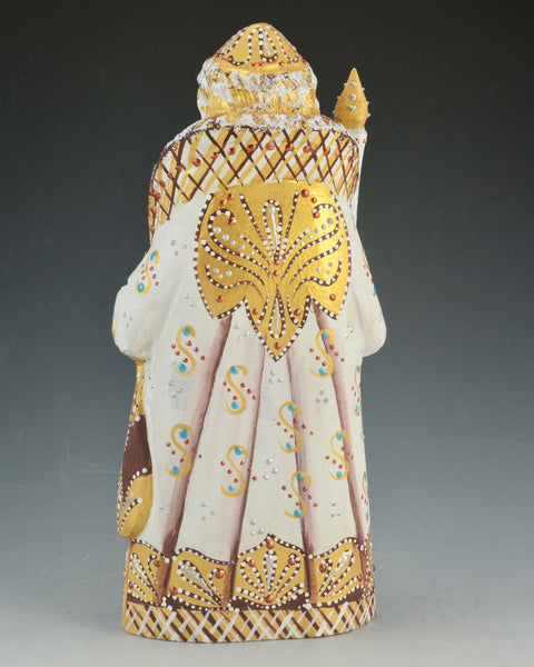7.5 inch Decorative Russian Santa with White and Gold Trim