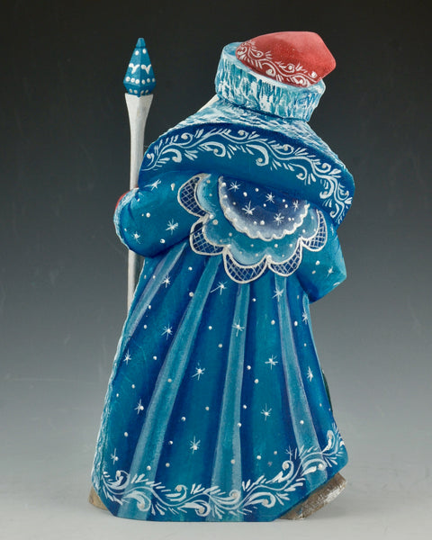 Blue Wooden Santa with Polar Bear Cubs Staff and Toy Bag 7.5 inch