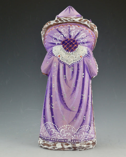 7.5 inch Purple Toned Santa Carving with Bells and Winter Scene