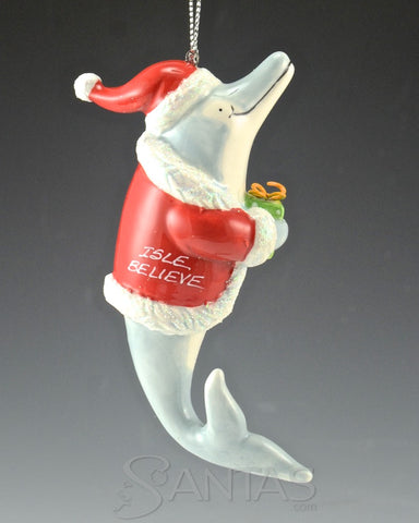 Isle Believe - Dolphin in Santa suit Ornament