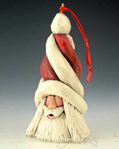 Candy Cane Tall Hat Santa Ornament Carving by Dave Francis 5 inch