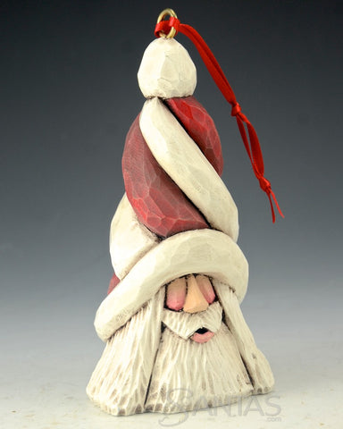 Candy Cane Tall Hat Santa Ornament Carving by Dave Francis 5 inch