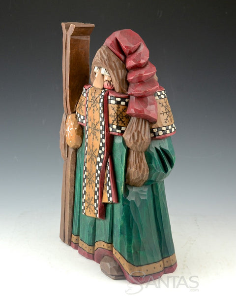 Snowflake Scarf Ski Santa Carving by Dave Francis