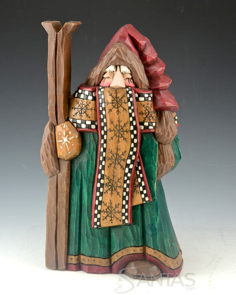 Snowflake Scarf Ski Santa Carving by Dave Francis