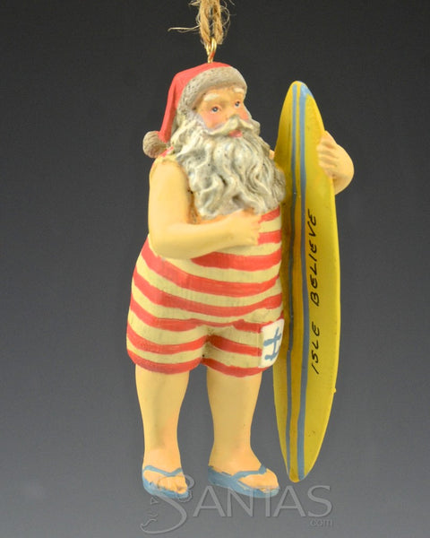 Isle Believe - Old School Surfing Santa Ornament