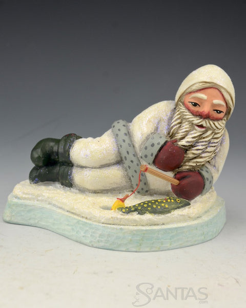 Leo Smith Folk Art - Ice Fishing Santa