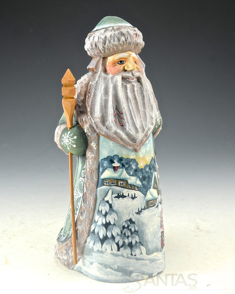 Winter Blue Scenic Santa with Staff and Toy Bag 8 inch