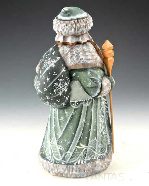 Winter Blue Scenic Santa with Staff and Toy Bag 8 inch