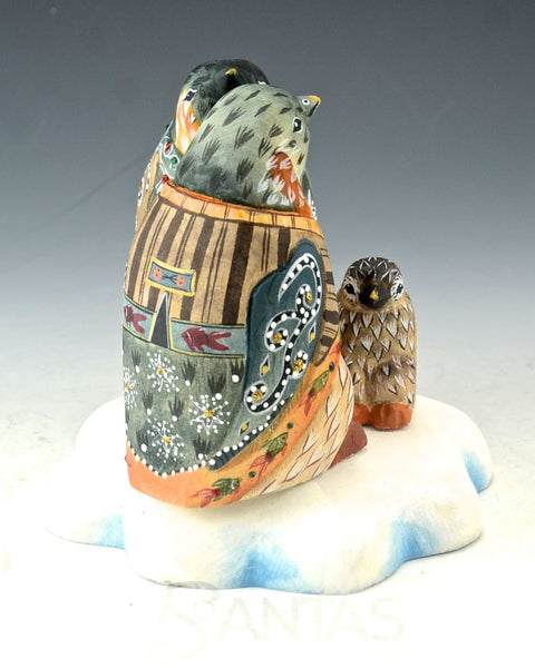 Precious Penguin Family Snowy Christmas Wood Carving